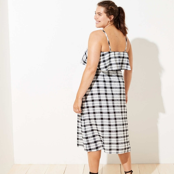 NWT LOFT Plus Gingham Flounce Tie Waist Dress - Picture 2 of 7